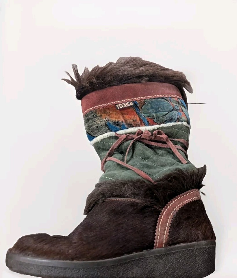 TECNICA Black /Brown Apres Goat Fur Ski Boots Womens Size US 9/9.5