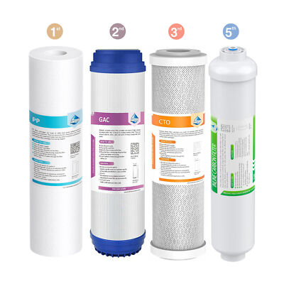 5 Stage Reverse Osmosis Water Filter Cartridge Replacement Set PP+GAC+CTO+T33 