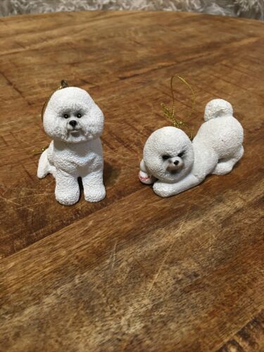 Limited Edition Collectors Series Dog Ornament Figurine White Bichon Frise Set 2 - Afbeelding 1 van 12