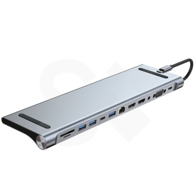 SOONTEC 12-in-1 USB-C PD HUB Dockingstation fü 3 Monitore 4K HDMI VGA SD TF RJ45