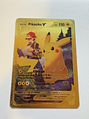 Pokémon Pikachu V (Ash) Gold Card Collectible Gift/Display - Non-TCG