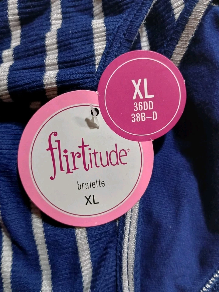 Paquete de 2 sujetadores deportivos Flirtitude Bralette talla XL suaves acanalados azul marino a rayas Foto 4 de 4