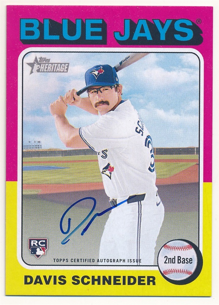 DAVIS SCHNEIDER 2024 TOPPS HERITAGE RC ROOKIE REAL ONE AUTOGRAPH BLUE JAYS AUTO