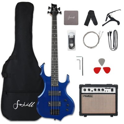 Cool Shape 4 Four String Electric Bass Guitar 20W Amplifier Amp Right Hand Be...