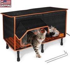 Heated Outdoor Cat House Waterproof Insulated Shelter For Feral Stray Cats Black