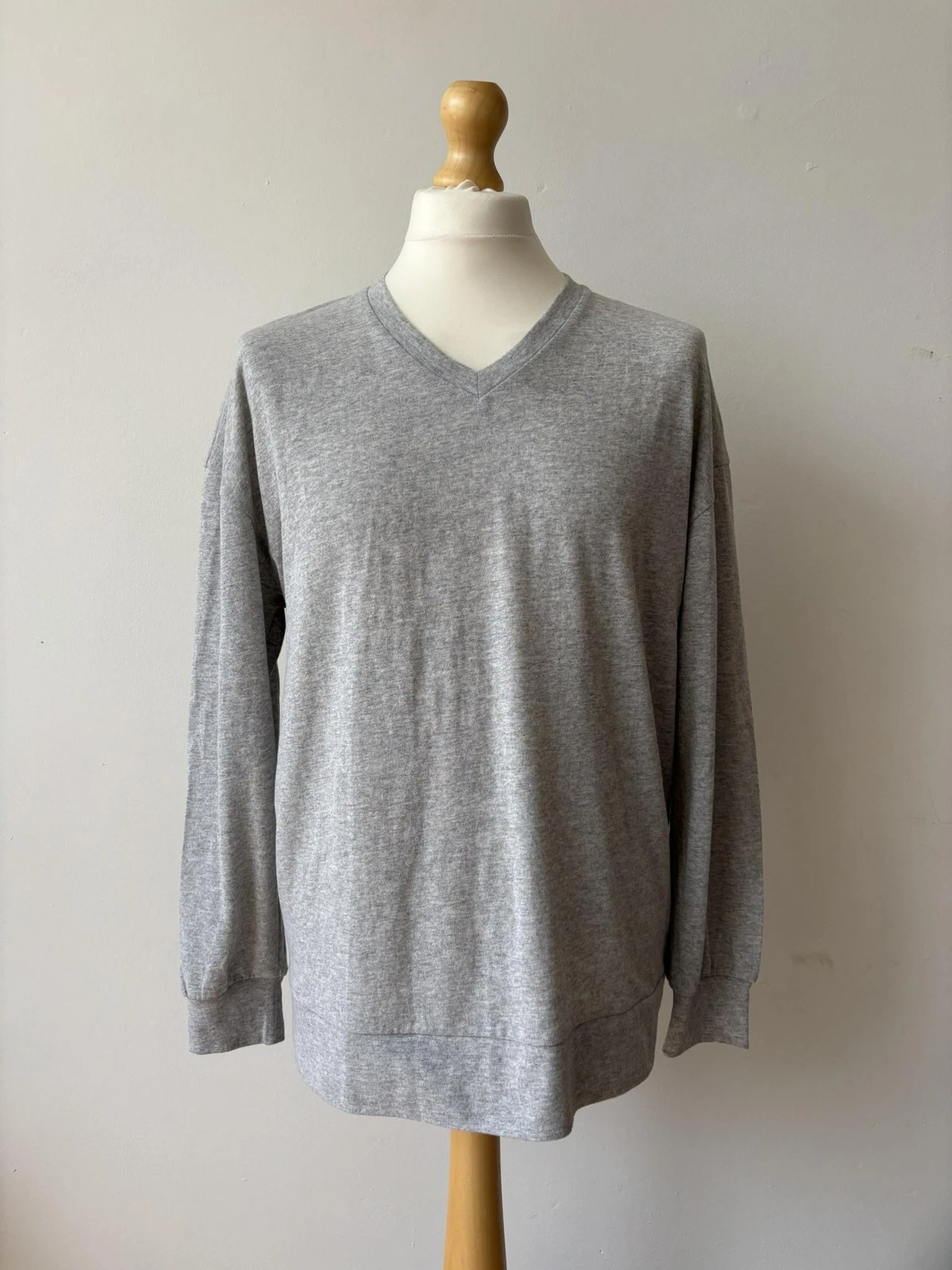 Universal Works Jumper Men's Medium Grey V Neck Wool Blend Jersey Pullover