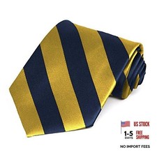 Men's Striped Tie Standard Length Navy Blue and Gold