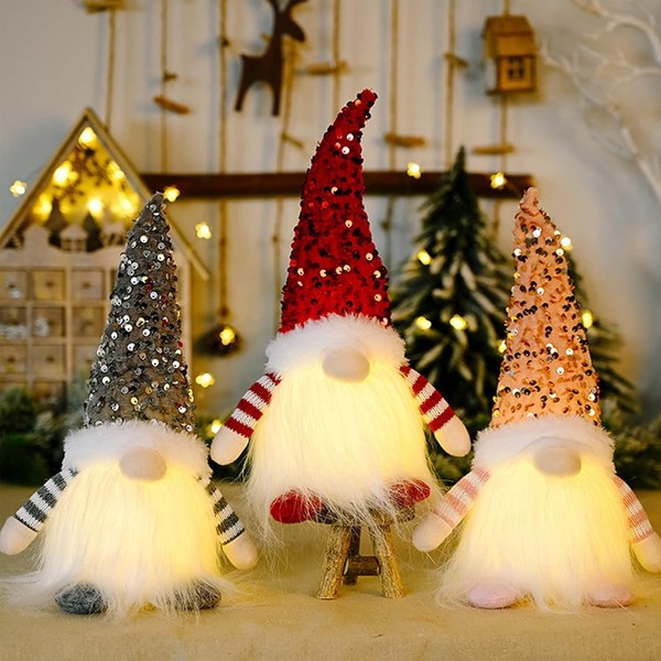 LED Weihnachtsdeko Wichtel Figuren 3 StüCk PlüSch Tischdekoration Weihnachten-image