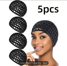 Black Crochet Hair Net Snood for Women, Round Shape, Solid Pattern, 5pcs