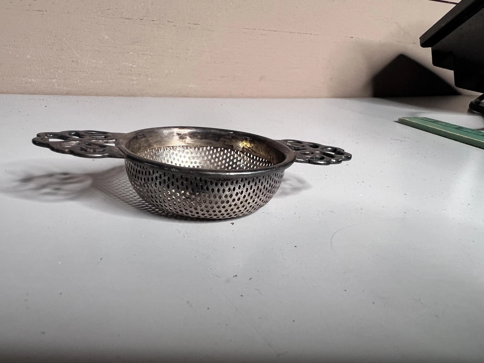 Silver Plated Tea Strainer Double Handle Perforated Bowl Tea Leaf Kitchen Gadget