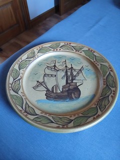 VINTAGE DECORATIVE PLATE HANDMADE/PAINTED FROM PORTUGAL SAILING SHIP