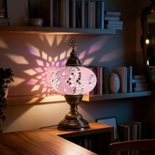 Free LED Bulb Included   Handmade Turkish Mosaic Table Lamp, Boho Moroccan Style
