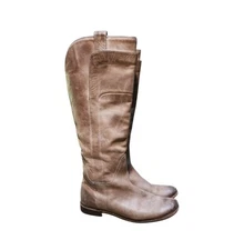 Frye Paige Taupe Tall Leather Riding Boots, Size 8.5