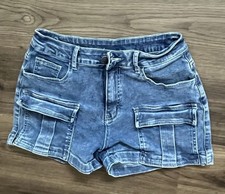 100 Cotton Denim Cargo Shorts Real Pocket Size Medium Women s