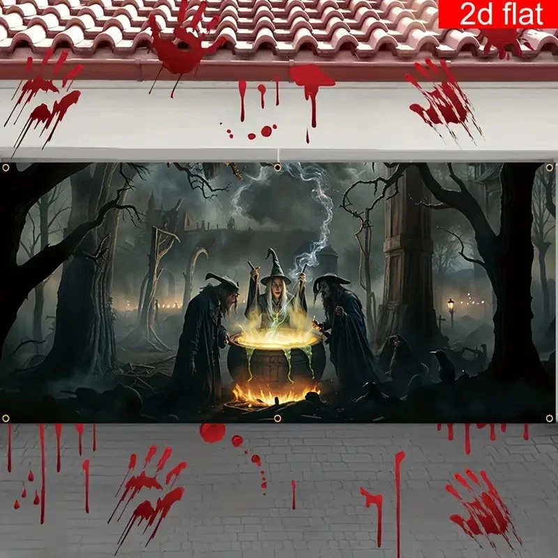 Witch Boiling Medicine Garage Door Banner Party Holiday Background Decor