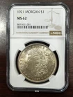 1921 Morgan Silver Dollar $1 NGC MS62