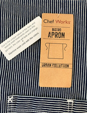 Chef Works Urban Collection Portland Bistro Half Apron Blue Pinstripe Unisex NWT