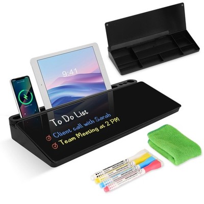 Desktop Glass Whiteboard with Storage, Desk Board with Computer Keyboard Stan...