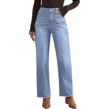 Vetinee Jeans for Women Y2K  Blue Wide Leg Straight Leg Relaxed casual Jeans