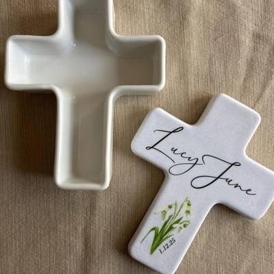 Birth Month Flower Personalized Cross Box, Custom Jewelry Box, Religious Gifts
