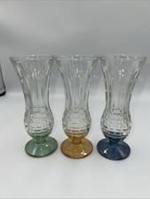 Vintage Mid Century Italian Paneled Bud Vases Green yellow Blue Set Of 3