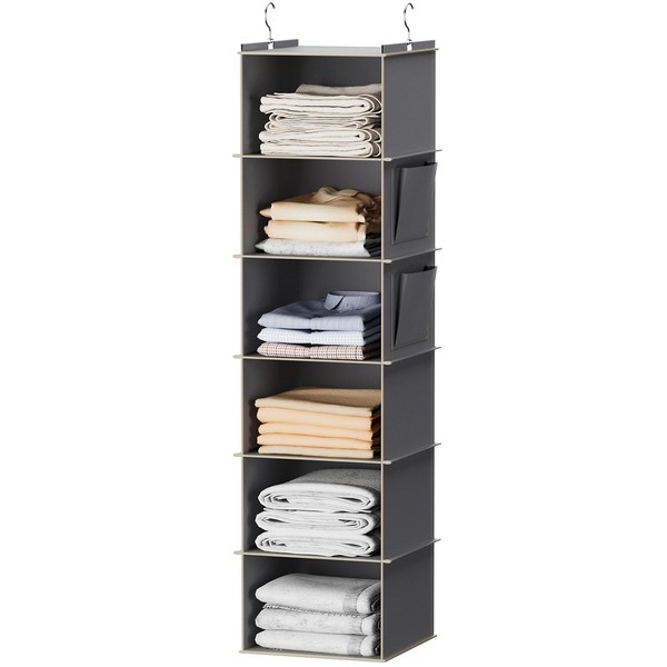 HäNgeregal Kleiderschrank Organizer Vliesstoff Faltbar 6 FäCher Grau 30X30X120Cm-image