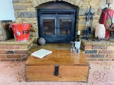 Old Antique Pine Chest, Vintage Wooden Storage Trunk, Blanket Box, Coffee Table.