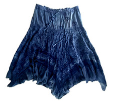 Whimsigoth Fairy Grunge Skirt Womens Large Blue Boho Maxi Bandana hem peasant