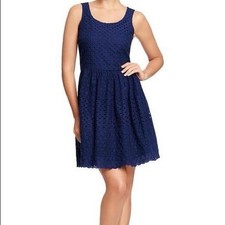 Old Navy Cotton Sleeveless Eyelet Embroidered Sun Dress Dark Blue 4 Small