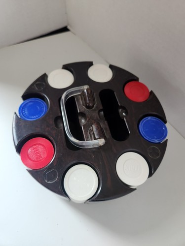 Poker Chip Set w/ Black Plastic Rotating Carousel Caddy, Red/White/Blue