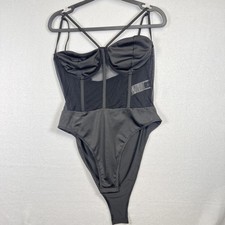 Black One Piece Women's Bodysuit 0XL Strap Accent Semi-Transparent MPN S19216833