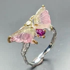 Watermelon carving Natural Tourmaline Ring 925 Sterling Silver Size 7.5 /R467138
