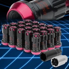CLOSED END PINK ALUMINUM SPLINE 16 WHEEL LUG+4 LOCK NUT+KEY M12X1.5 22MMx45MM