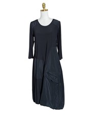 Sun Kim Women's Lagenlook Black Contrast Long-Sleeve Cocoon Midi Dress Sz Medium