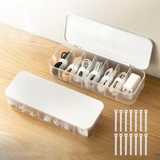 2 PCS Cable Organizer Storage Box White With Lid Adjustable Divider Wire Tie