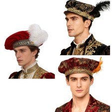 1Pcs Medieval Renaissance Feathered Beret Floppy Hat Delicate Cosplay Costume