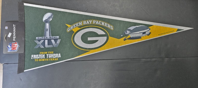 Vintage Green Bay Packers Pennant Felt Flag 2010 Super Bowl XLV Frozen Tundra