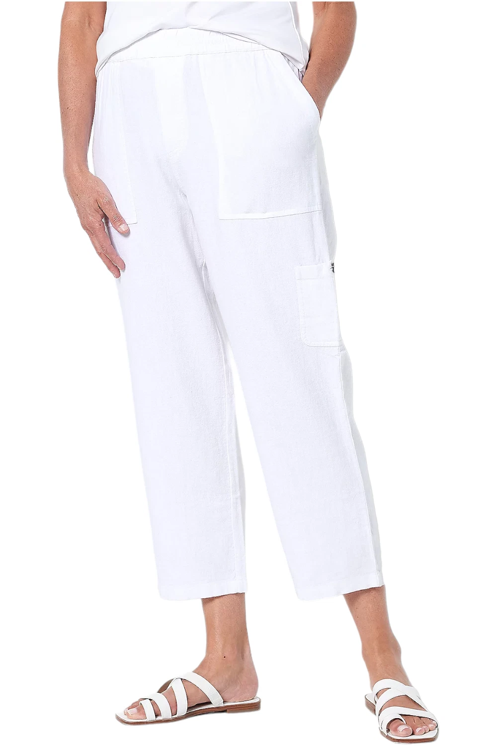 Susan Graver Pure Easy Linen Utility Crop Pant White