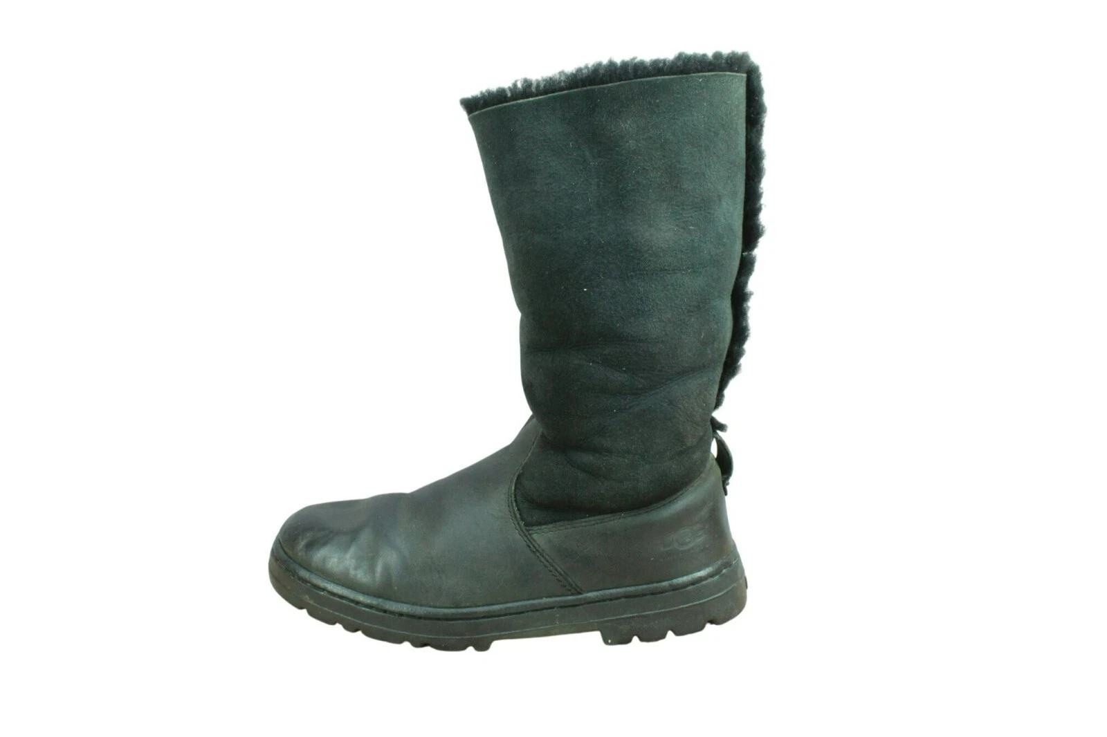 Stivali invernali pieghevoli vintage UGG donna neri in pelle foderati in shearling taglia 9