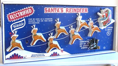 VINTAGE Y.E. ENTERPRISES CHRISTMAS SANTA AND REINDEER LIGHTS AS IS