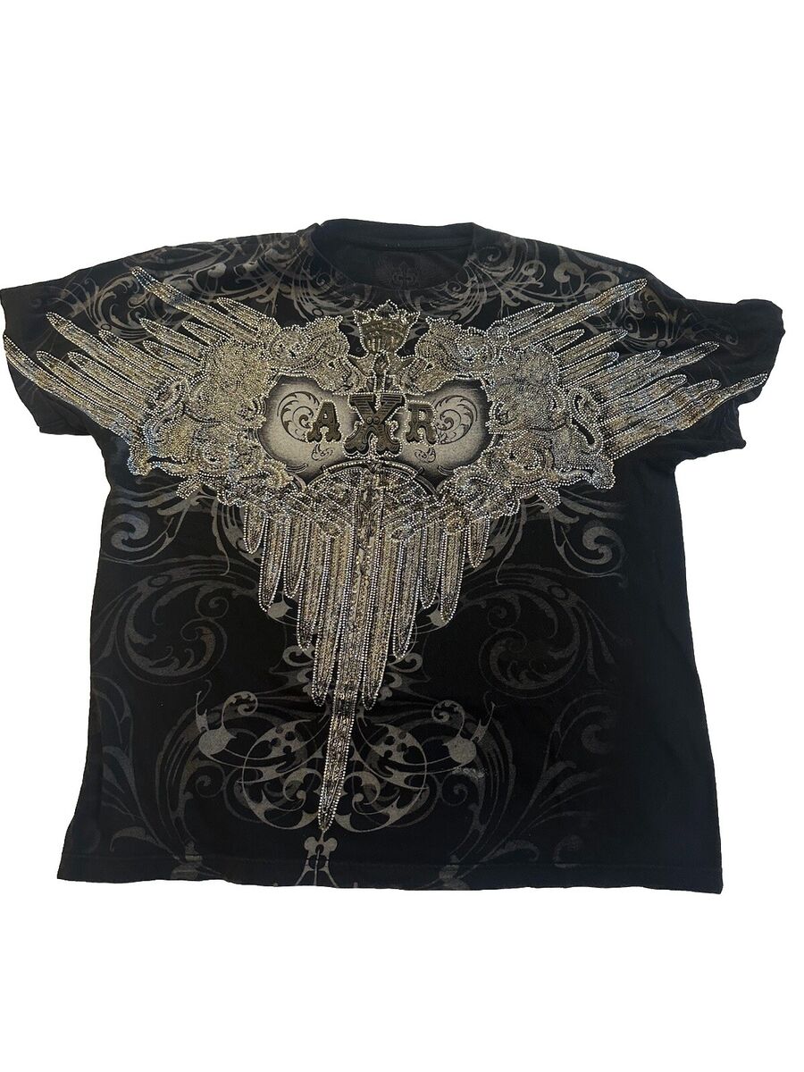 AXR XZAVIER T Shirt Womens Large Black Rhinestone Wings AXR XZAVIER T Shirt Womens Large Black Rhinestone Wings