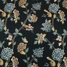 ROBERT ALLEN HELENE FLORAL ADMIRAL BLUE BIRD VINE MULTIUSE FABRIC BY YARD 54"W