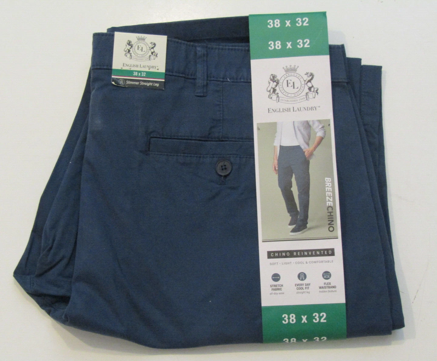 ENGLISH LAUNDRY Blue Breeze Chino Slimmer Straight Pants 40 W x 29 L NWT Mens