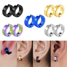 Stainless Steel Cuff Hoop Earrings Clip On Non-Piercing Mens Women Fake Ear Stud