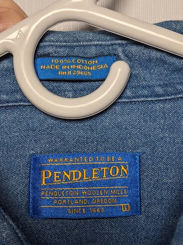 Pendleton Blue Denim Western Long Sleeve Brass Snap Up Cowboy Shirt Size Men's L - Picture 5 of 7