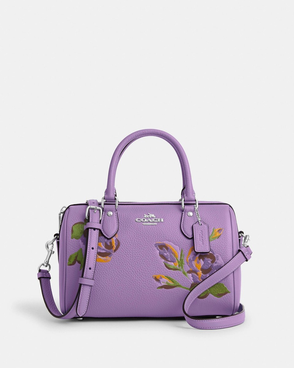 Coach Leather Rowan Rose Satchel Crossbody Bag Iris Multi