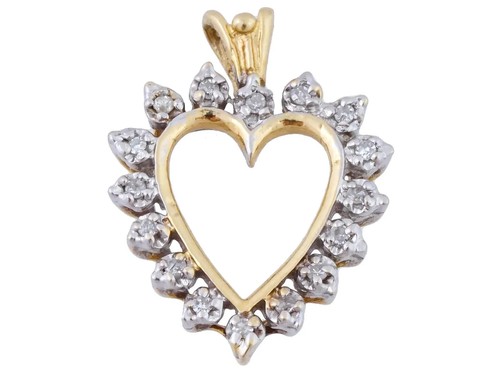 VINTAGE 14K GOLD DIAMOND OPEN HEART PENDANT