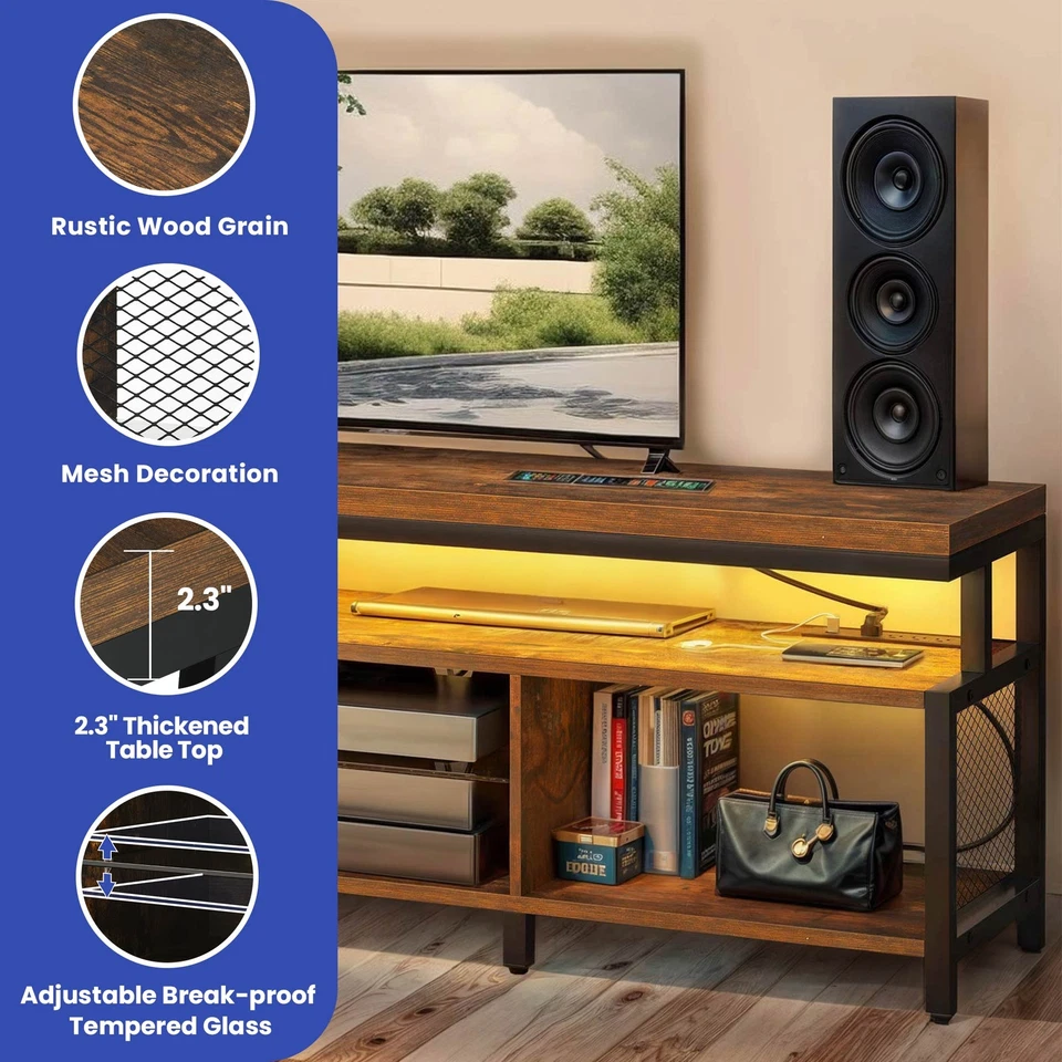 TV Stand Console for TVs up to 70 in w/ LED Lights and Power Outlets Console - Image 4 of 4