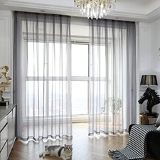 Sheer Curtains 84 Inches Length 2 Panels Set 52"W x 84"L  2 pcs Dark Gray