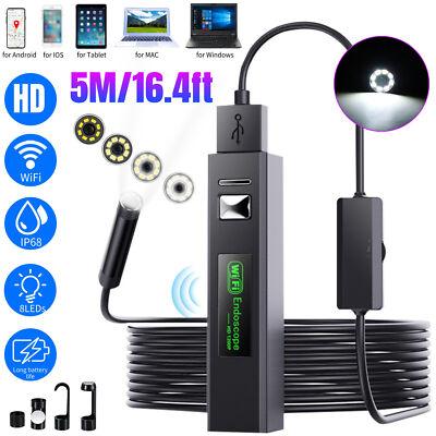 LED WiFi Snake Borescope Endoscope 8mm Inspection Camera for iPhone Android iOS